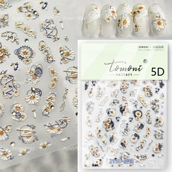 Embossed Shiny Vigor Sunflower Turnsole Vitality Butterfly Daisy Oil Painting Plant 5D Adhesive Nail Art Sticker Manicure Decals (ONLINE ORDER ONLY)