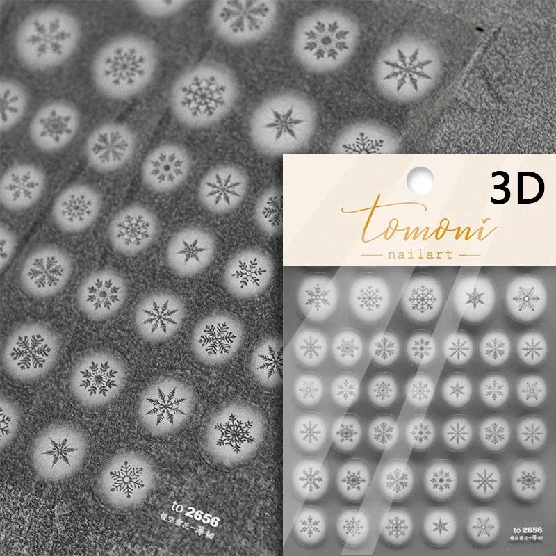 Winter Christmas Crystal Delicate Hexagon Romantic Laser Silver Chic Snowflakes Self Adhesive Nail Art Sticker 5D Manicure Decal (ONLINE ORDER ONLY)