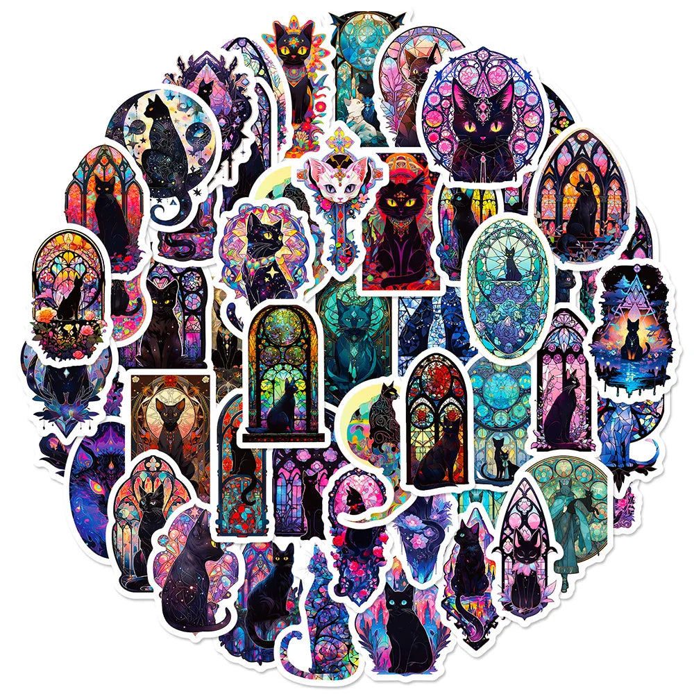 10/30/50pcs Gothic Dark Black Cat Moon Stickers Cool Aesthetic Goth Decals Toys Scrapbook Phone Luggage Car Decoration Sticker (ONLINE ORDER ONLY)
