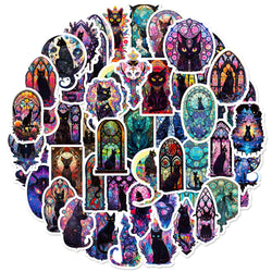 10/30/50pcs Gothic Dark Black Cat Moon Stickers Cool Aesthetic Goth Decals Toys Scrapbook Phone Luggage Car Decoration Sticker (ONLINE ORDER ONLY)