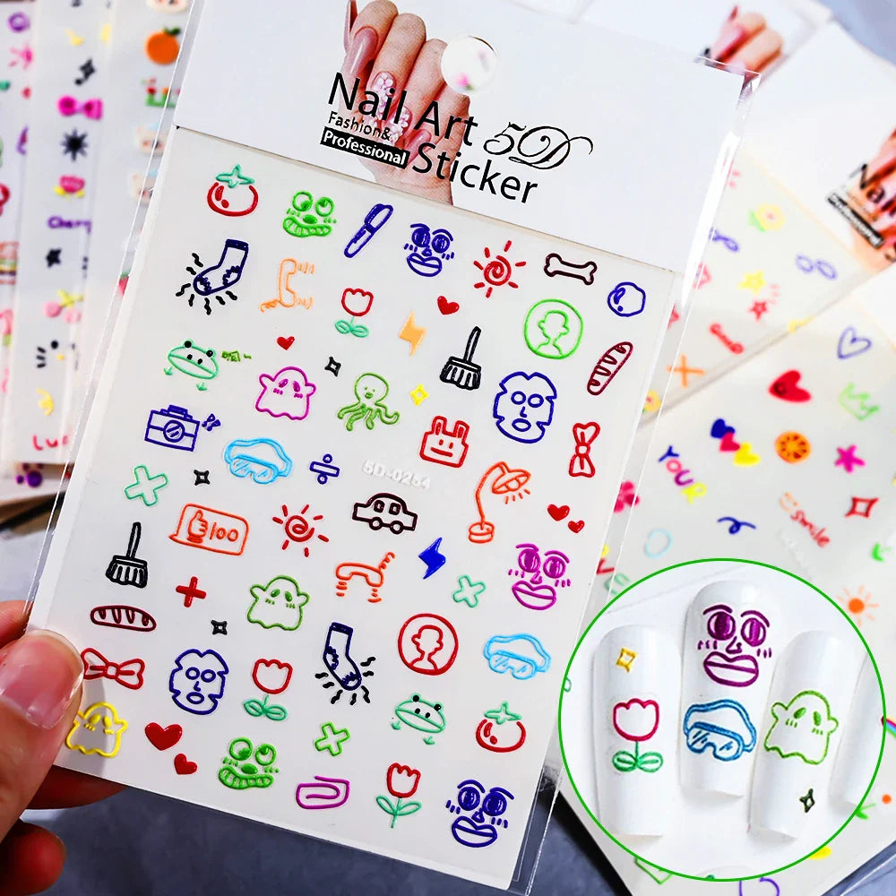 1 Sheet 5D Embossed Nail Art Stickers Graffiti Heart Flower Design Nail Art Decals Self-Adhesive DIY Manicure Nail Art Supplies* (ONLINE ORDER ONLY)