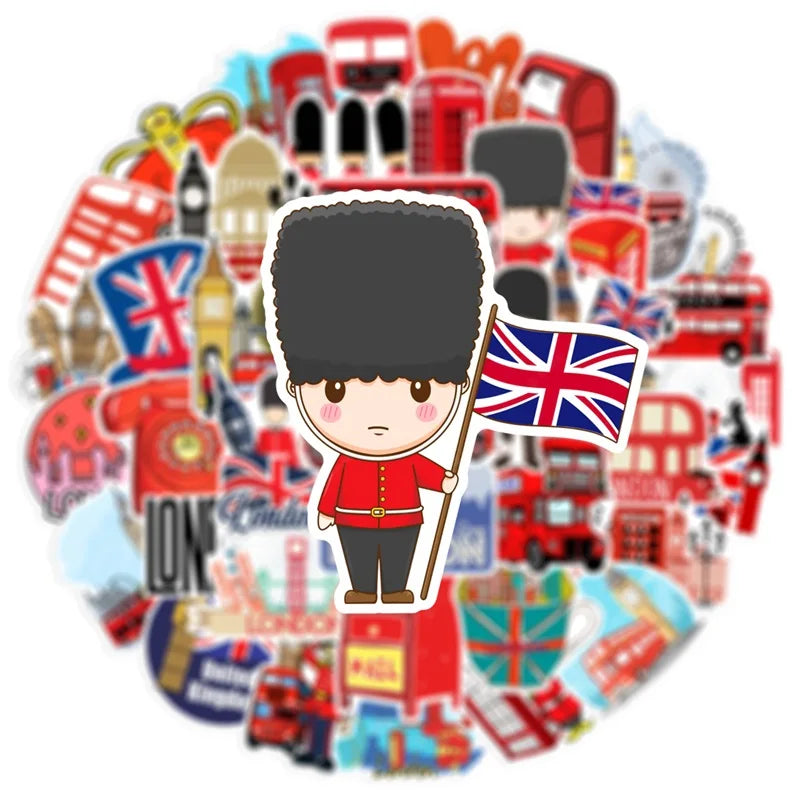 10/30/50PCS Red London Sticker Aesthetic PVC DIY Children's Korean Stationery School Supplies Decoration Scrapbooking for Kids (ONLINE ORDER ONLY)