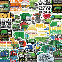 50PCS Green Garbage Truck Stickers Decal For Suitcase Skateboard Laptop Luggage Phone Car Styling DIY Sticker (Online Order Only)