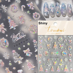 Shiny White Pink Blue Gold Snowflakes Hexagon Water Bubbles Winter 5D Self Adhesive Nail Art Stickers Rhinestone Manicure Decals (ONLINE ORDER ONLY)