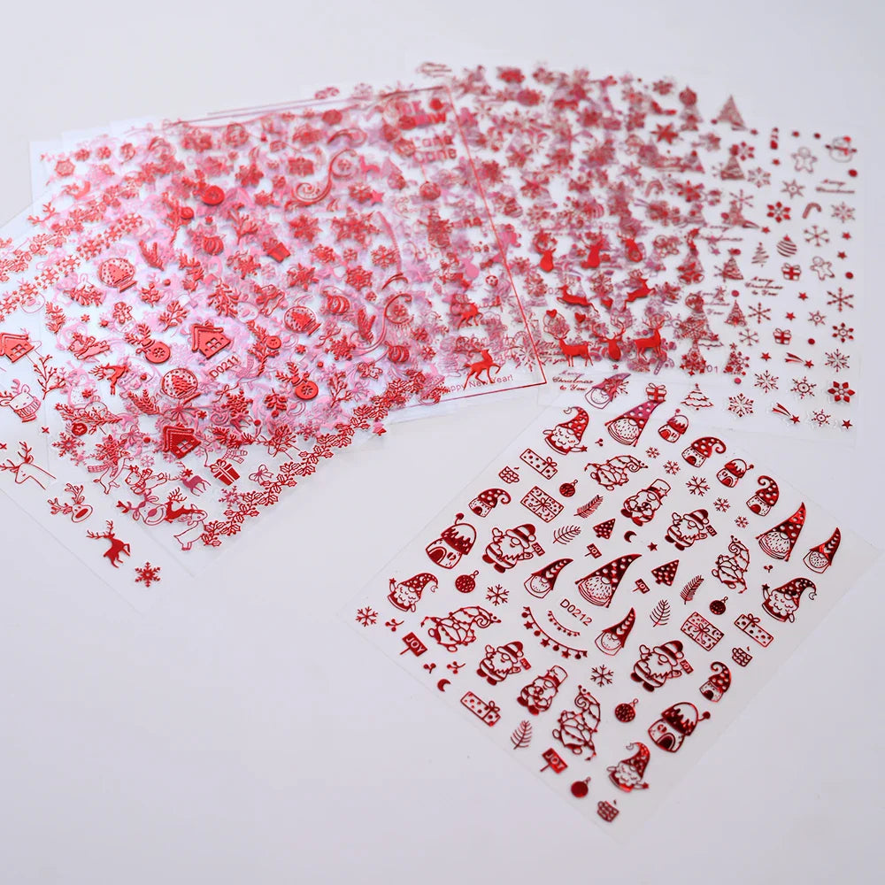 12pcs Cute Christmas Nail Decals Santa Claus Elk Penguin Snowman Cartoon Nail Stickers 3D Self-adhesive Sliders Manicure Decor * (Online Order Only)