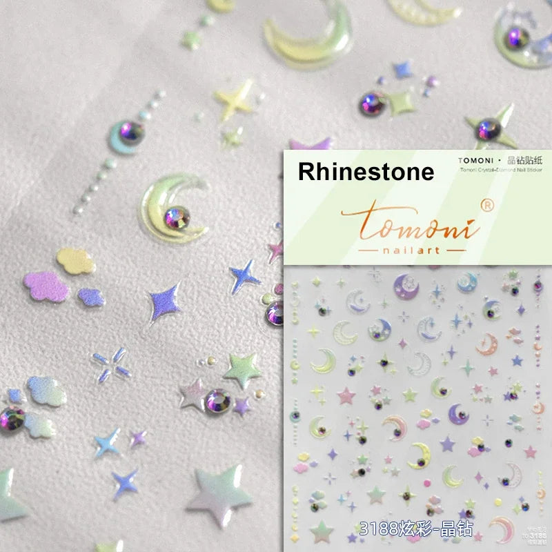 Dreamy Moon Star Cloud Butterfly Starrylight Rhinestone 5D Soft Embossed Relief Nail Art Sticker 3D Decal Decoration Manicure (ONLINE ORDER ONLY)