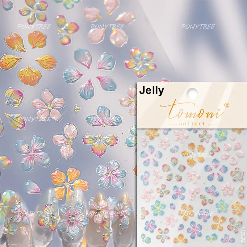 Delicate Chic White Flower Jelly Green Leaves Red Fruits Lily Gardenia Self Adhesive Nail Art Stickers Rhinestone Manicure Decal (Online Order Only)
