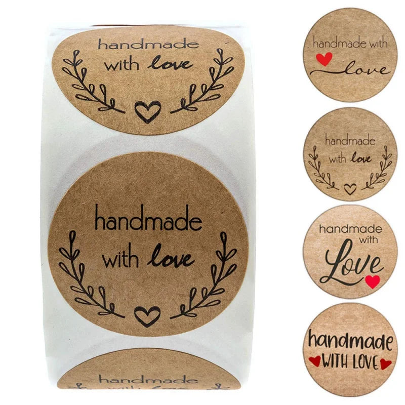 500pcs Vintage Kraft Paper Stickers Scrapbook Gift Stationery Label Stickers Handmade With Love Thank You For The Stickers (ONLINE ORDER ONLY)