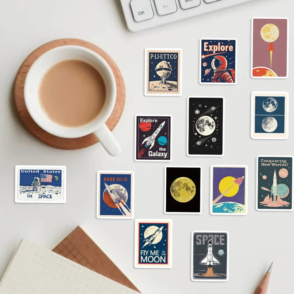 50PCS Space Travel Planner Stickers Aesthetic Motorcycle Phone Car Skateboard Laptop Sticker Decal Classic Toy (Online Order Only)