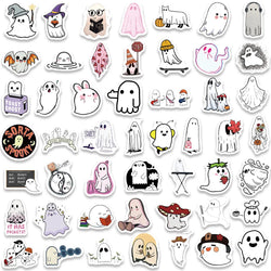 10/30/50/100PCS Cute Ghost Stickers Funny Cartoon Decals Halloween Toy For Kids Scrapbook Skateboard Notebook Fridge Decoration (ONLINE ORDER ONLY)