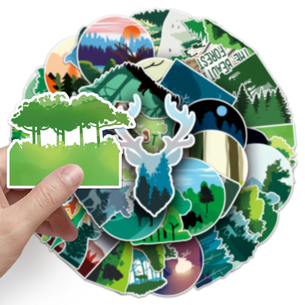 50Pcs Cartoon Trees Plants Forest Stickers for Phone Laptop Stationery Scrapbooking Material Children Sticker Craft Supplies (ONLINE ORDER ONLY)