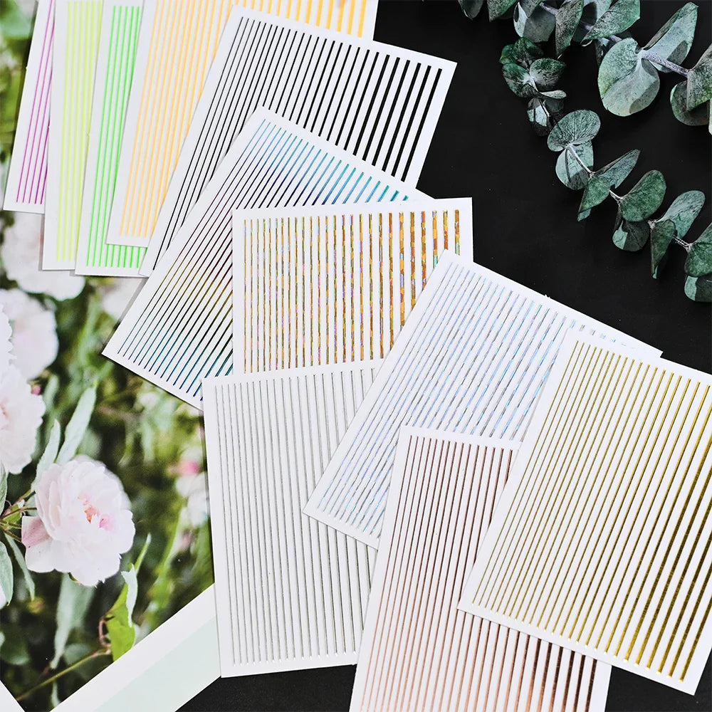1Pc Laser Silver Gold Lines Stripe Nail Sticker Metal Strip Luxury Nails Slider Self Adhesive Slider Papers Transfer Stickers *& (Online Order Only)