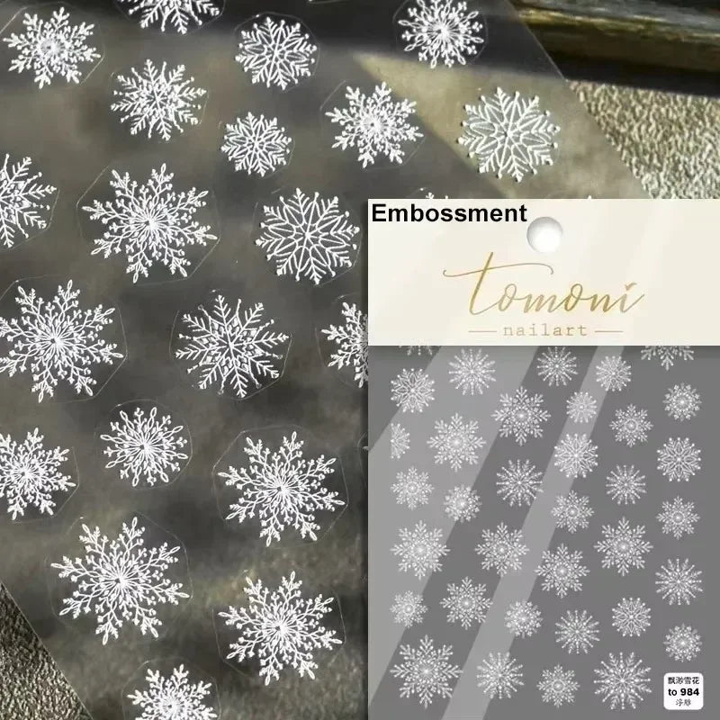 Winter Christmas Crystal Delicate Hexagon Romantic Laser Silver Chic Snowflakes Self Adhesive Nail Art Sticker 5D Manicure Decal (ONLINE ORDER ONLY)
