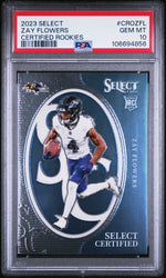Graded 2023 Panini Select Zay Flowers #CROZFL Certified Rookies Rookie RC Football Card PSA 10 Gem Mint (ONLINE ORDER ONLY)