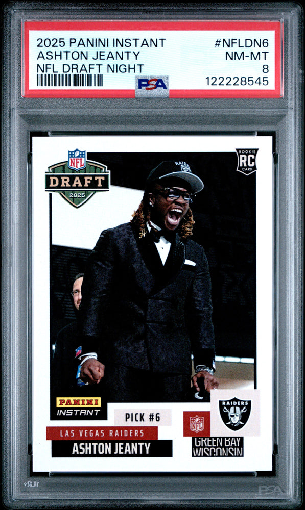 Graded 2025 Panini Instant Ashton Jeanty #NFLDN6 NFL Draft Night Rookie RC Football Card PSA 8 Near Mint (ONLINE ORDER ONLY)