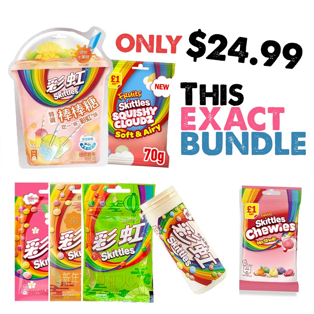 Skittles UK & China Bundle – 7 Pack International Skittles Candy Mix (ONLINE ORDER ONLY)