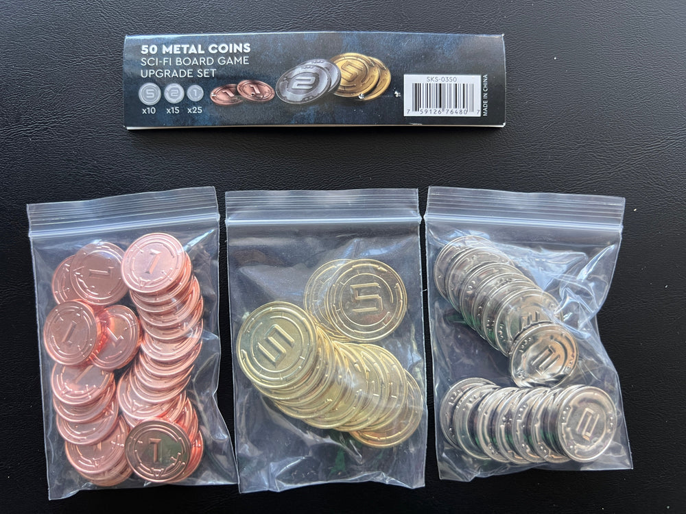 50 Metal Coin Board Game Upgrade Set (Sci-Fi Coins) NEW!  - (ONLINE ORDER ONLY)