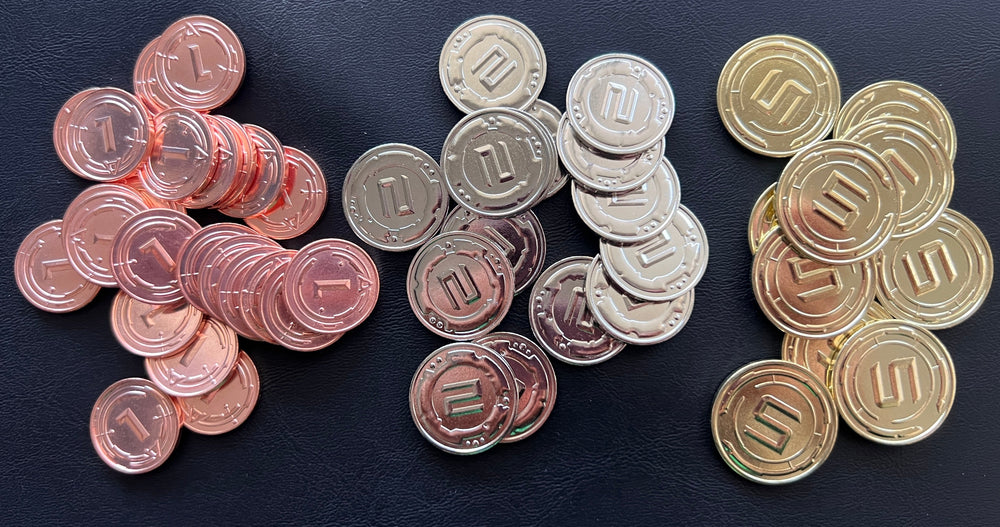 50 Metal Coin Board Game Upgrade Set (Sci-Fi Coins) NEW!  - (ONLINE ORDER ONLY)