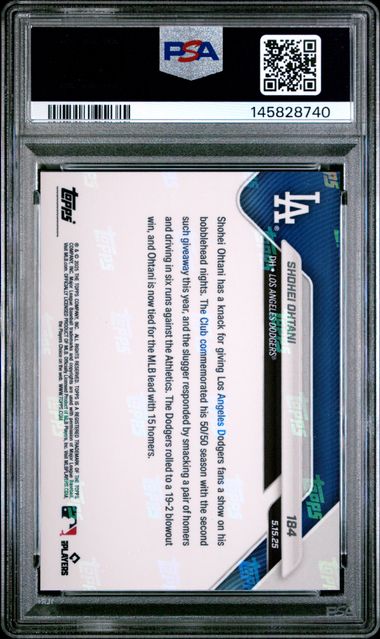 Graded 2025 Topps Now Shohei Ohtani #184 Baseball Card PSA 10 Gem Mint (ONLINE ORDER ONLY)