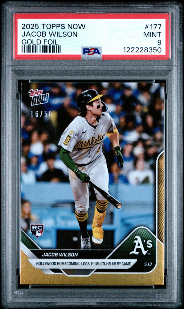 Graded 2025 Topps Now Jacob Wilson #177 Gold Foil /50 Rookie RC Baseball Card PSA 9 Mint (ONLINE ORDER ONLY)