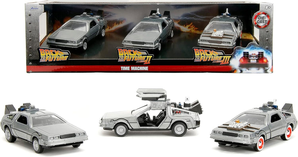 Back to the Future Hollywood Rides - 1:32 DeLorean Time Machine 3-Pack (ONLINE ORDER ONLY)