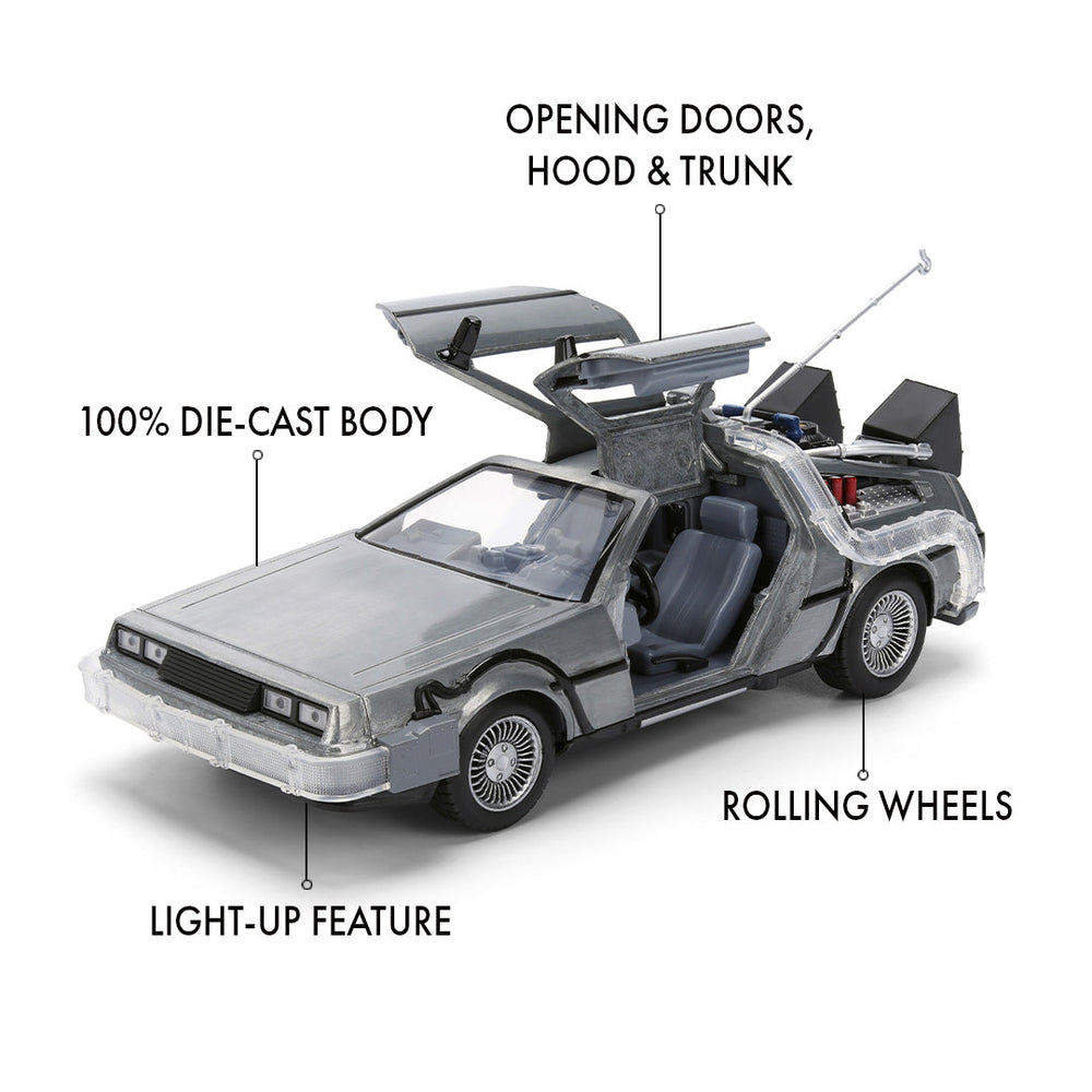 Back to the Future die-cast 1:24 scale 40th Anniversary "Hollywood Rides" light-up DeLorean Time Machine (ONLINE ORDER ONLY)