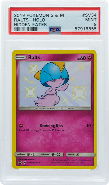 2019 POKEMON SUN & MOON HIDDEN FATES RALTS HOLO #SV34 PSA 9 (Online Order Only)