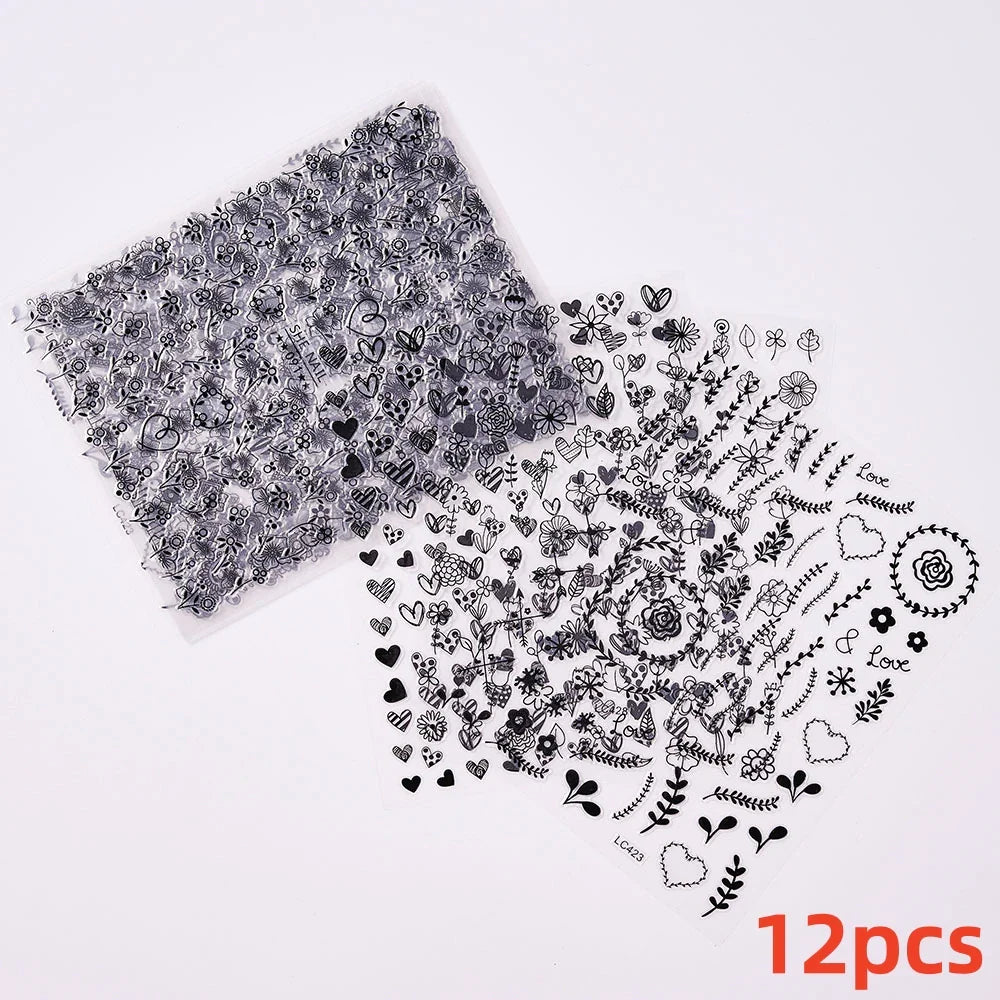12pcs 3D Golden Glitter Heart Love Nail Stickers Valentine Self Adhesive Cute Cartoon Decal Geometry Slider Manicure Decoration* (ONLINE ORDER ONLY)