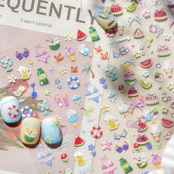 Summer Beach Bikini Watermelon Cat Popsicle Swim Ring Ice Cream Shell Coconut Tree Nail Art Decoration Stickers Manicure Decals (Online Order Only)