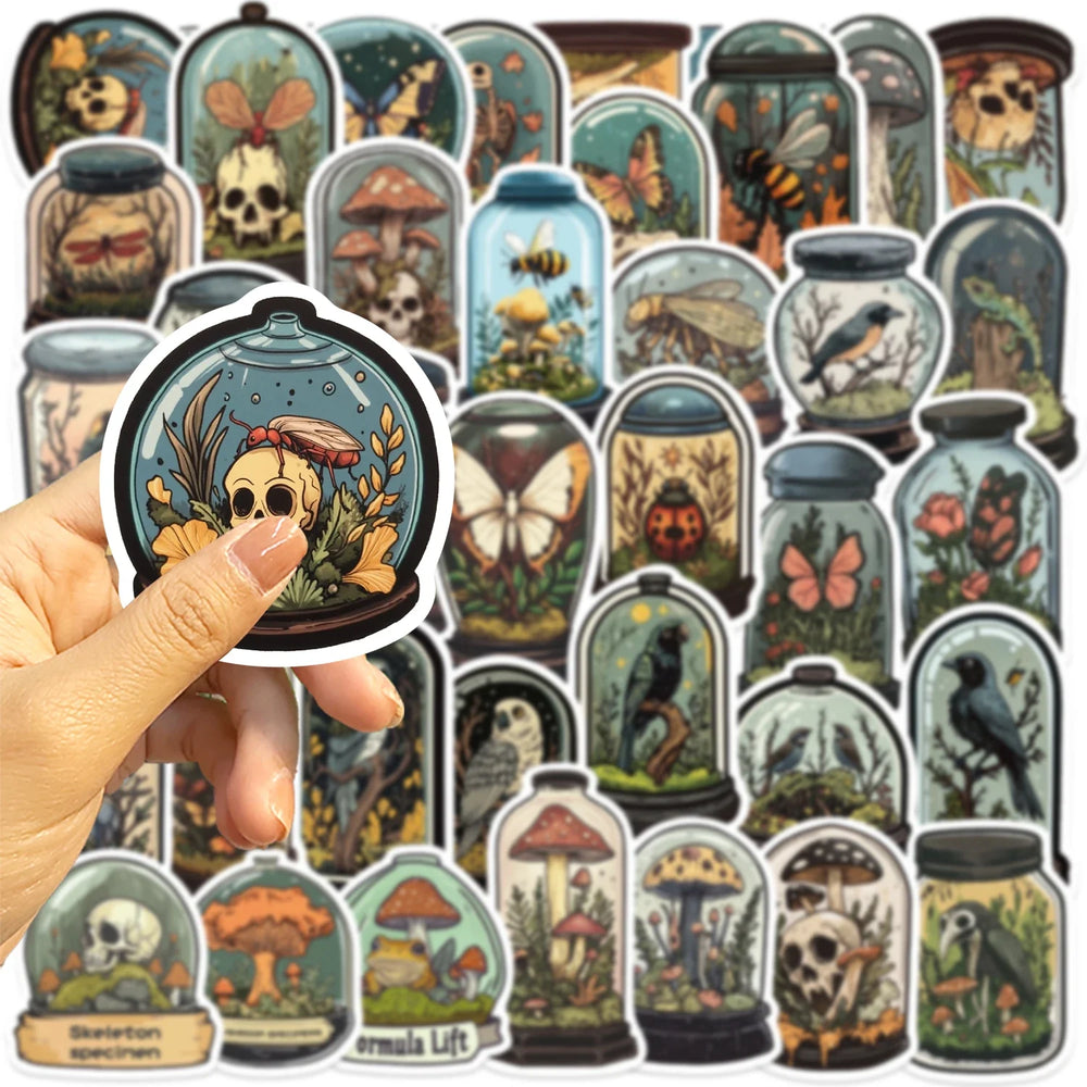 50pcs Glass Animals Taxidermy Pattern Stickers Creative Skeleton Stickers Cute Pretty Cool Aesthetics Cartoon Vinyl Stickers (Online Order Only)