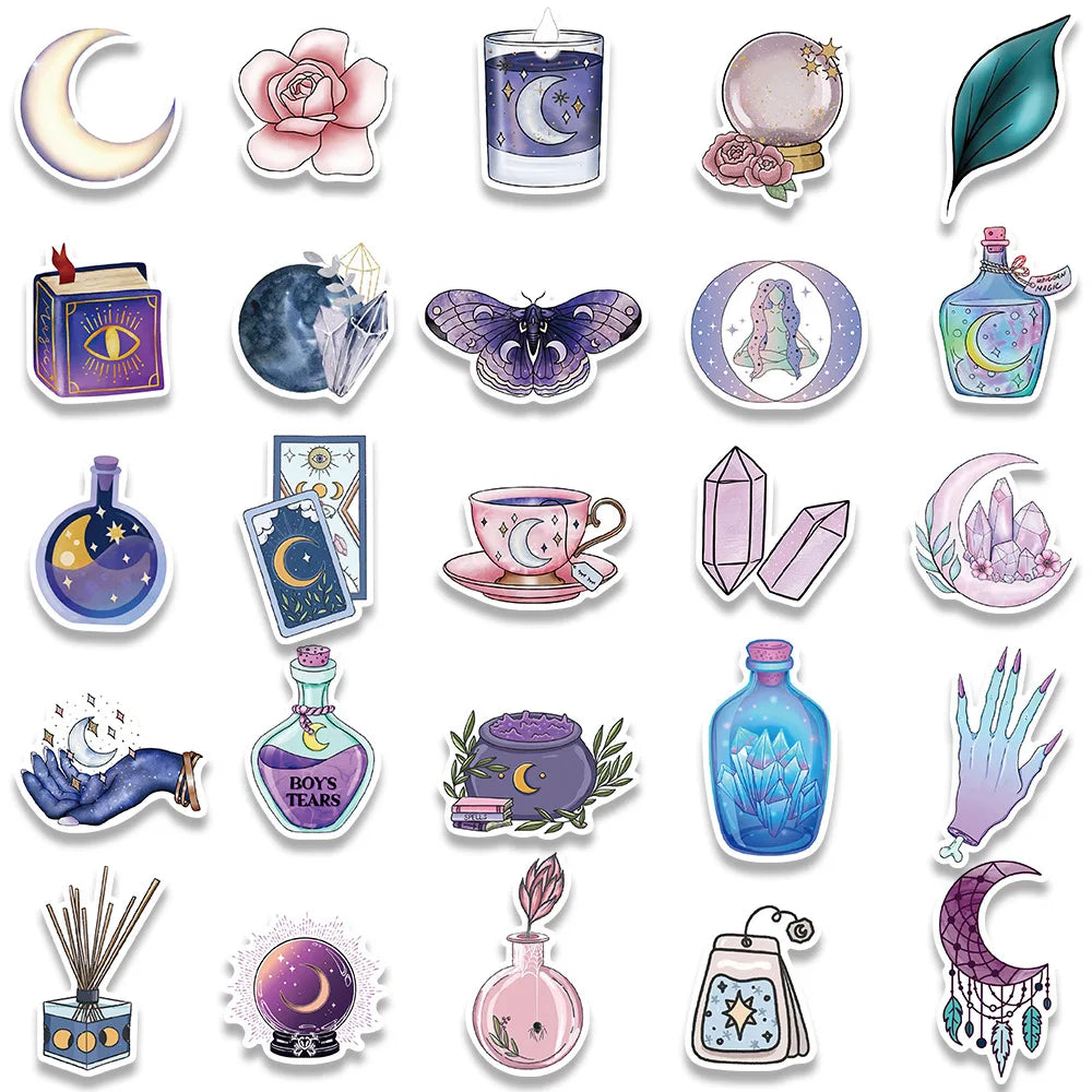 10/30/50/100PCS Graffiti Art Magic Moon Witch Crystal Stickers Aesthetic Decals Decoration DIY Scrapbook Phone Suitcase Car Toys (ONLINE ORDER ONLY)