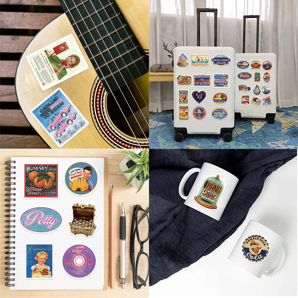 50pcs Cool Vintage Stickers Retro Decal For Skateboard Laptop Phone Bike Car Funny Waterproof Sticker Kids Classic Toys (Online Order Only)