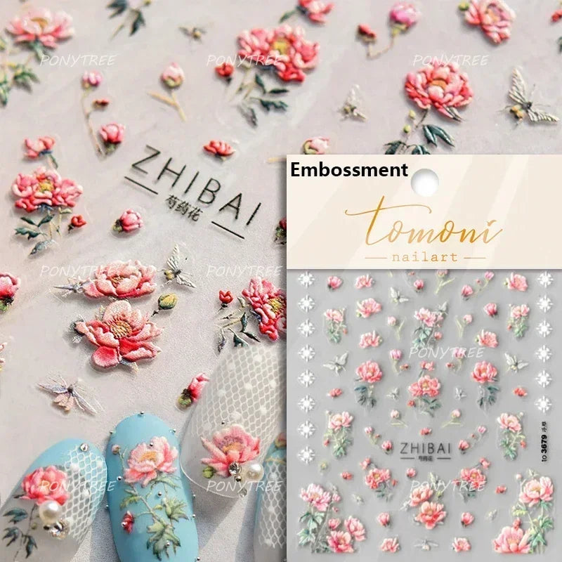 Pink Hot Stamping Flower Charm Peach Blossom Canglan Clover Daisy Pearl Self Adhesive Nail Art Decoration Sticker Manicure Decal (ONLINE ORDER ONLY)