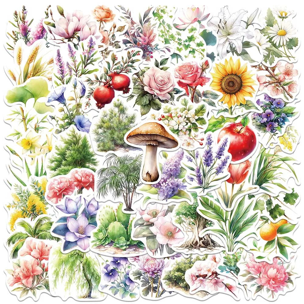 50pcs Cute Cartoon Colorful Plants Aesthetic Stickers Decals For Laptop Water Bottle Luggage Notebook Vinyl Waterproof Graffiti (ONLINE ORDER ONLY)