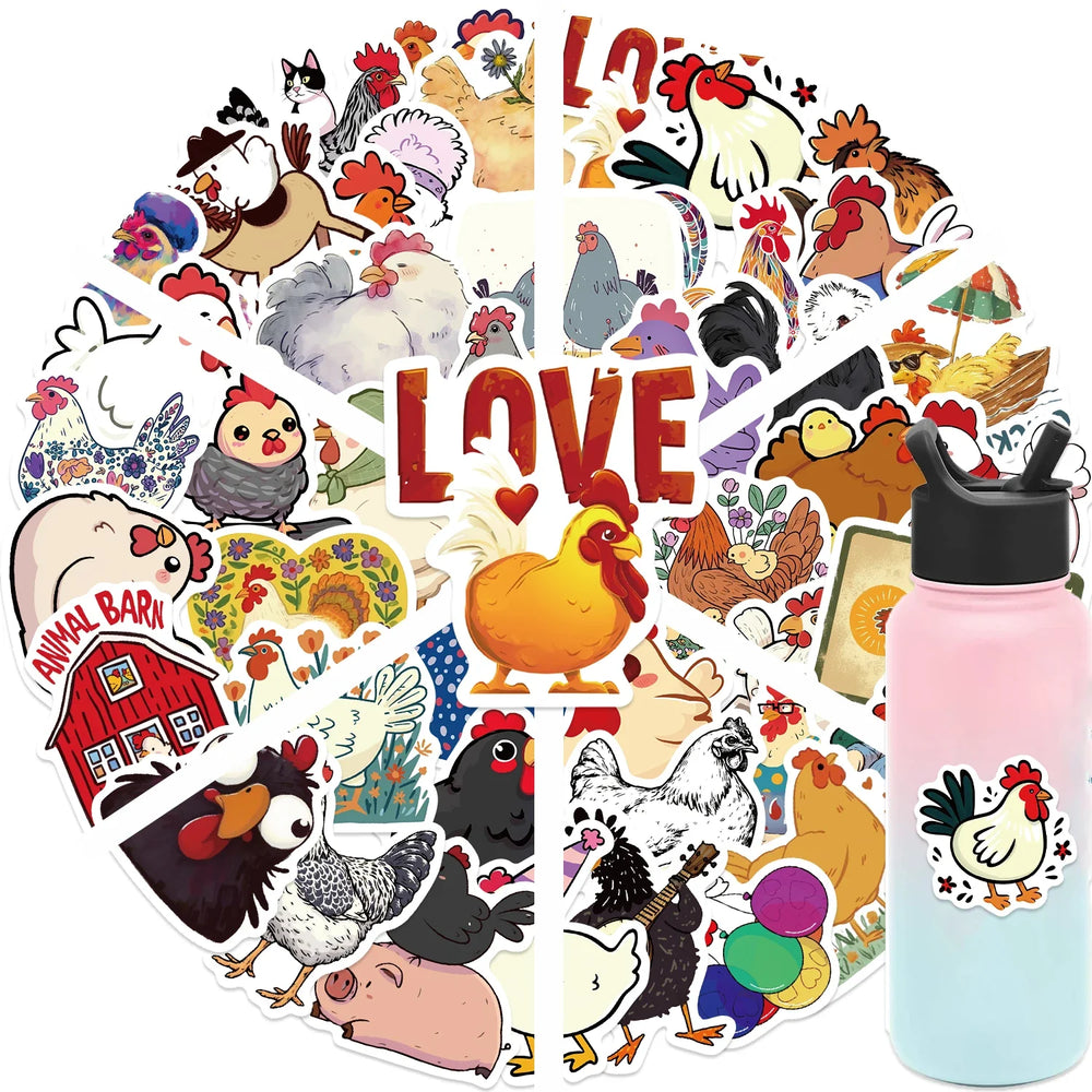 50PCS Cartoon Chicken Animal Stickers Personality Creative Sticker For Desk Refrigerator Phone Skateboard Waterproof Decals﻿ (ONLINE ORDER ONLY)