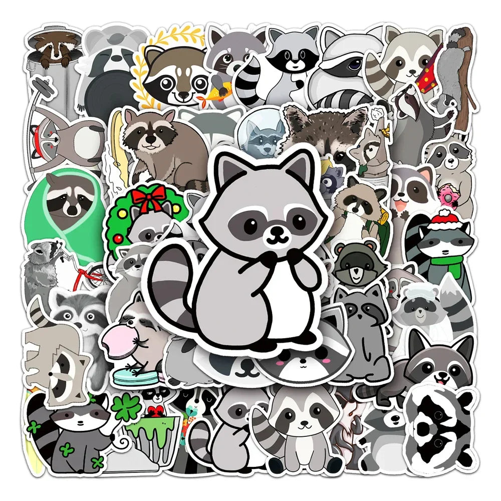 10/30/50PCS Little Raccoon Animal Graffiti Sticker Cartoon Creative Sticker Desk Guitar ComputerCar Waterproof Sticker Wholesale (ONLINE ORDER ONLY)