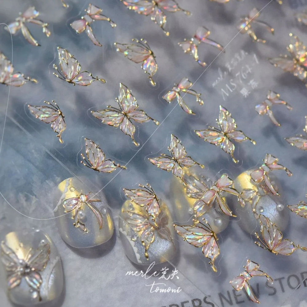 Cute Jelly Bowknot Butterfly Chic Animals Ribbon Tie Shine 3D Fantasy Nail Art Decorations Stickers DIY Dreamy Manicure Decals (Online Order Only)