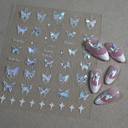 1pcs Butterfly Floral Nail Art Stickers Magic Shell Light Laser Black/White Nail Decoration Butterfly Slider Manicure Ornaments* (Online Order Only)