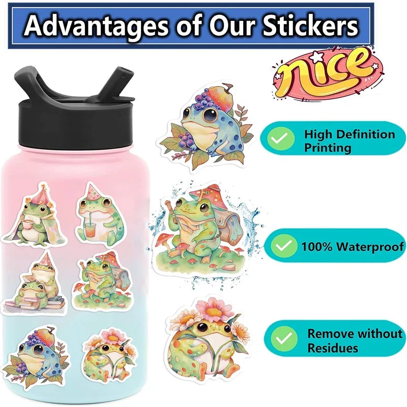 10/30/50PCS Cute Frog PVC Sticky Sticker Aesthetic DIY Korean Stationery Decoration Scrapbooking School Supplies for Kids (ONLINE ORDER ONLY)
