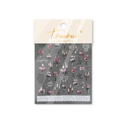 Romantic Candle Holder Lace Rambler Rose Pink Flower Bowknot Candlestick Ribbon Adhesive Nail Art Stickers Shiny Manicure Decals (ONLINE ORDER ONLY)