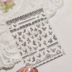 Lace Butterfly Hollow Out Fabric Romantic Flower Pattern Chic Adhesive Nail Art Sticker Rhinestone Manicure Decals Nail Supplies (ONLINE ORDER ONLY)