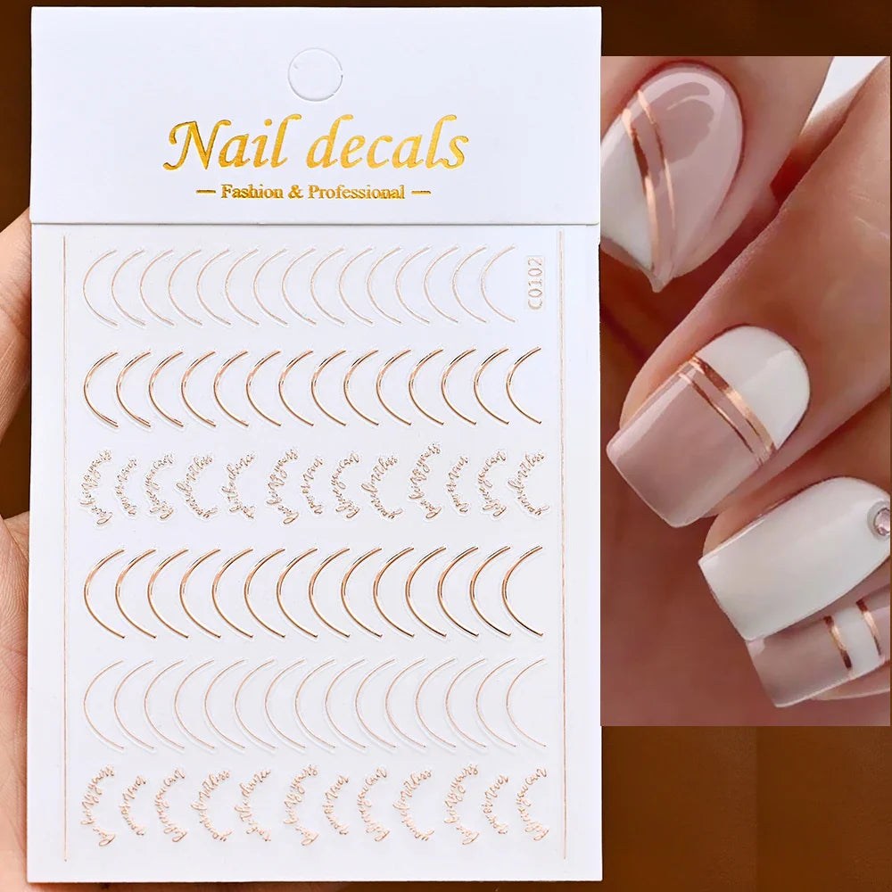 1Pc Laser Silver Gold Lines Stripe Nail Sticker Metal Strip Luxury Nails Slider Self Adhesive Slider Papers Transfer Stickers *& (Online Order Only)