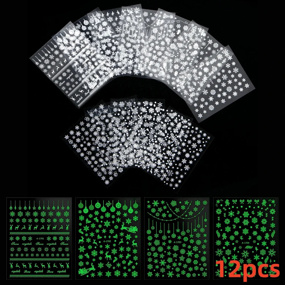 12PCS White Flowers Leaves 3D Nail Stickers Star/Moon/Sun Nail Art Decoration Decals Geometric Flower Stickers Nail Art Supplies (ONLINE ORDER ONLY)