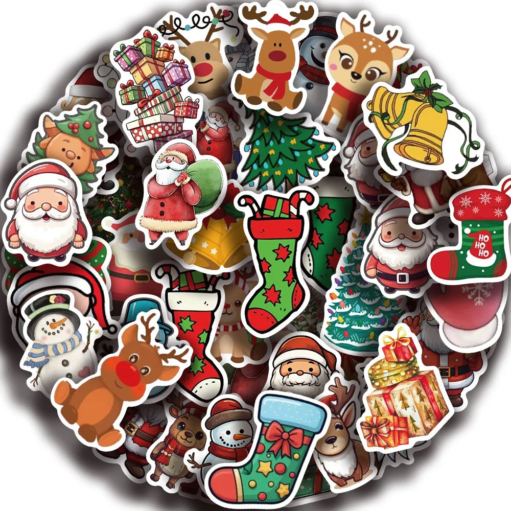 50pcs Retro Christmas Cartoon Children Stickers Decals Decoration DIY Phone Notebook Suitcase Laptop Fridge Wall Sticker (ONLINE ORDER ONLY)