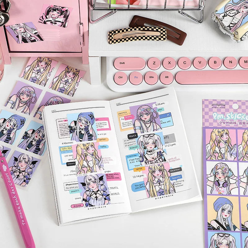 2pcs Ins Korean Style Anime Girl Scrapbooking Stickers Collage Diary Journal DIY Craft Aesthetics Decorative Stickers Stationery (ONLINE ORDER ONLY)