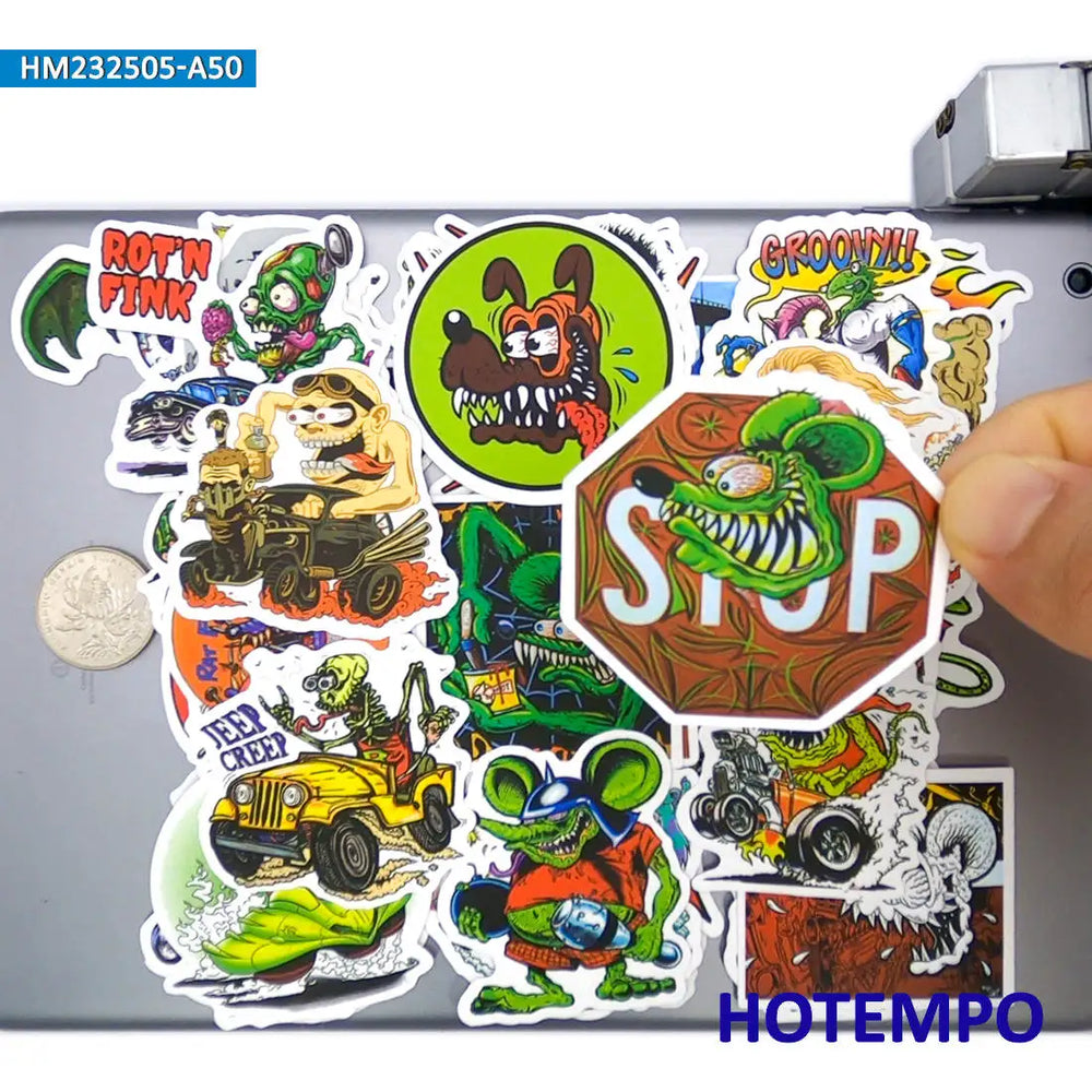 20/30/50Pieces Gothic Style Funny Green Mouse Fink Rat Stickers for Skateboard Motorcycle Car Bike Luggage Phone Laptop Sticker (Online Order Only)