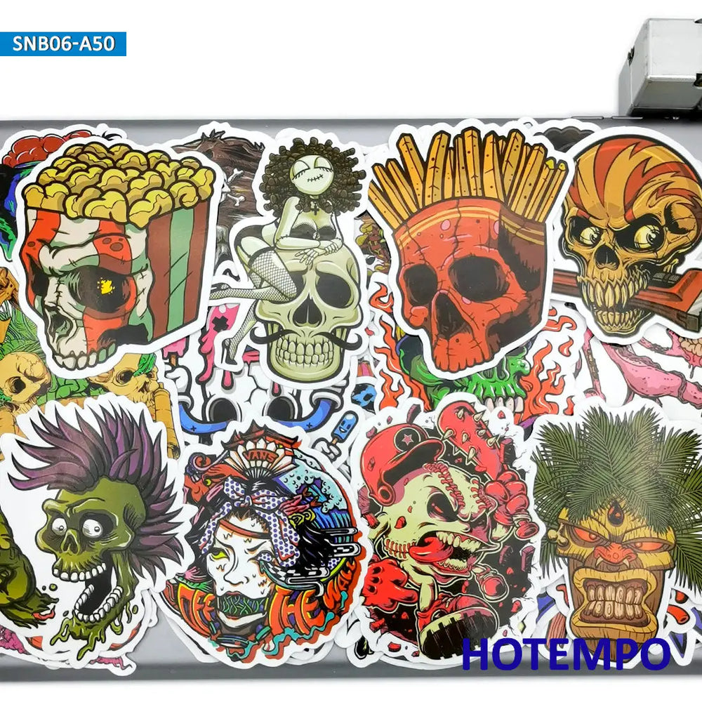 50Pieces Funny Zombie Devil Decal Demon Skeleton Horror Stickers for Luggage Bike Skateboard Motorcycle Car Phone Laptop Sticker (ONLINE ORDER ONLY)