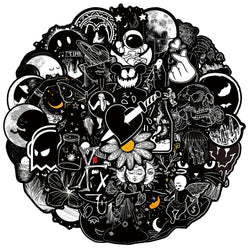 Gothic Graffiti Stickers Pack: Waterproof, Black & White, DIY for Car, Bike, Luggage, Phone, Laptop (Online Order Only)