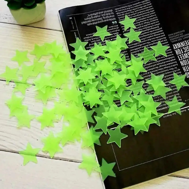 100Pcs Luminous Stickers Stars Wall Stickers Bedroom Luminous Stickers Fluorescent Three-dimensional Wall Stickers (Online Order Only)