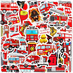 Fire Truck Stickers 10/25/50pcs for Scrapbook, Suitcase, Water Bottle, Phone, Laptop, Car, Skateboard (Online Order Only)